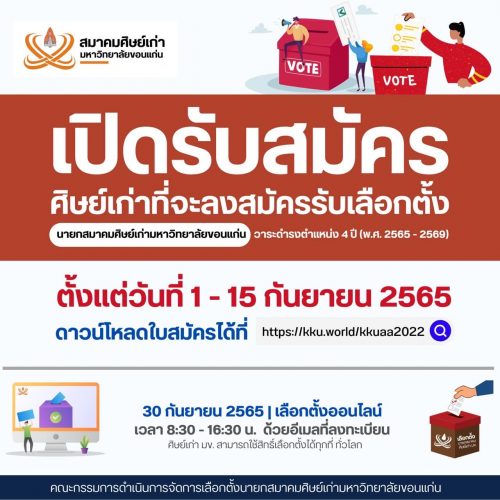 สมาคมศิษย์เก่า มข.ประกาศรับสมัครศิษย์เก่าที่จะลงสมัครรับเลือกตั้งเป็นนายกสมาคม ฯ